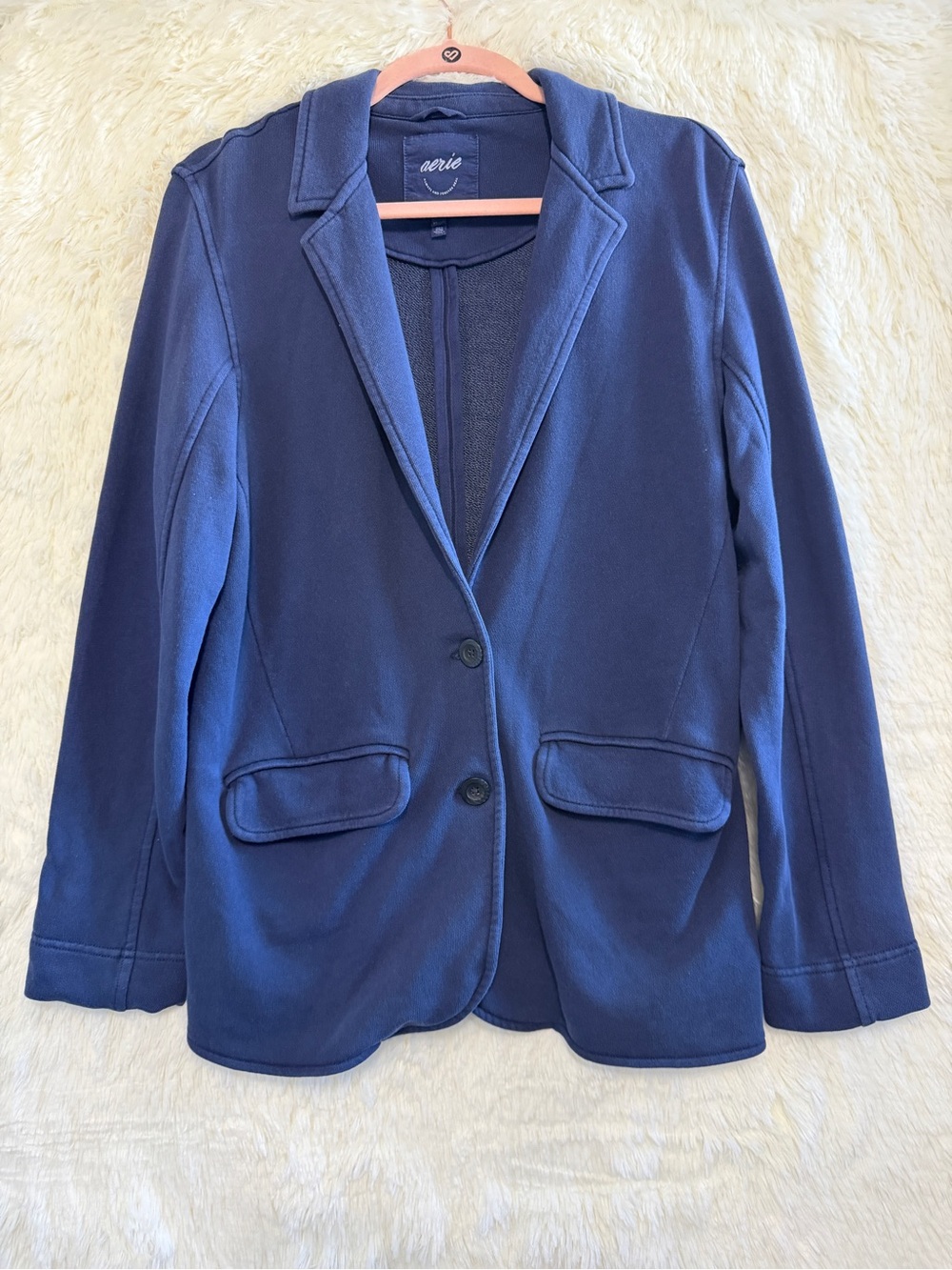 Aerie Womens Relaxed Fit Sweatshirt Blazer Size XS Navy Blue Cozy Causal Preppy
